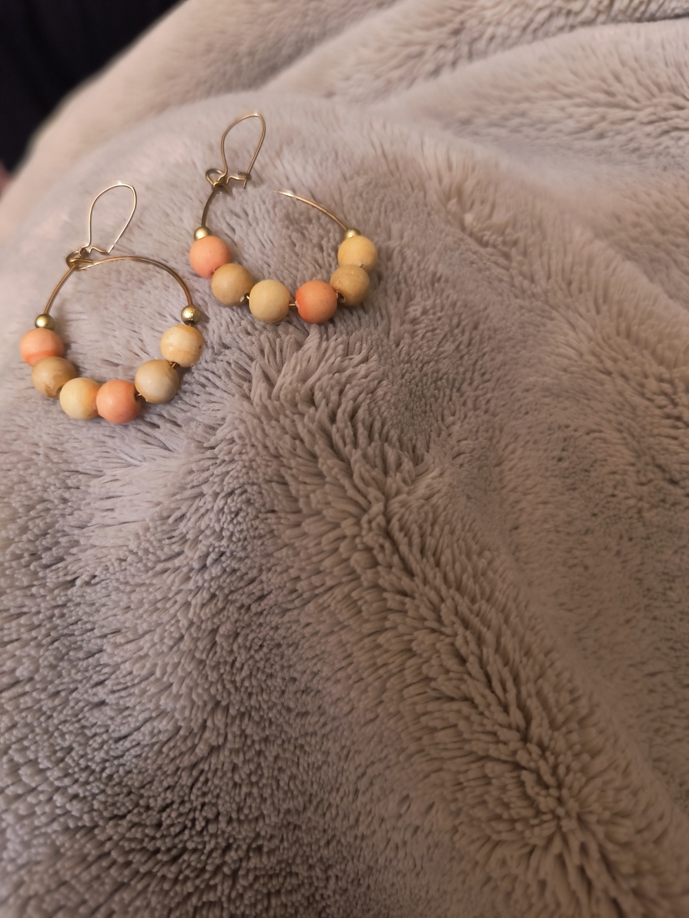 Gold Hoop Earrings with Peach and Cream Beads